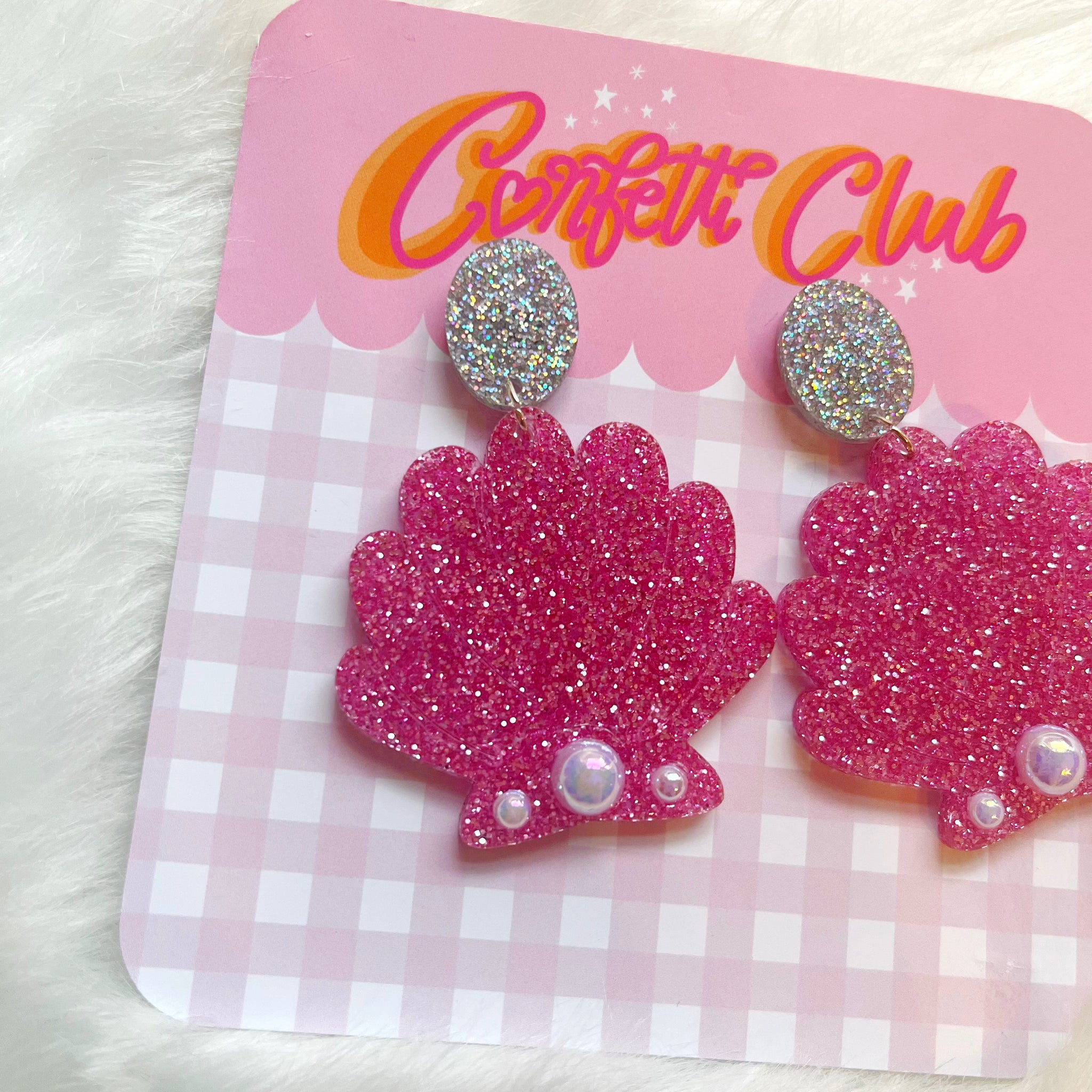 Pink Glitter Shell Earrings