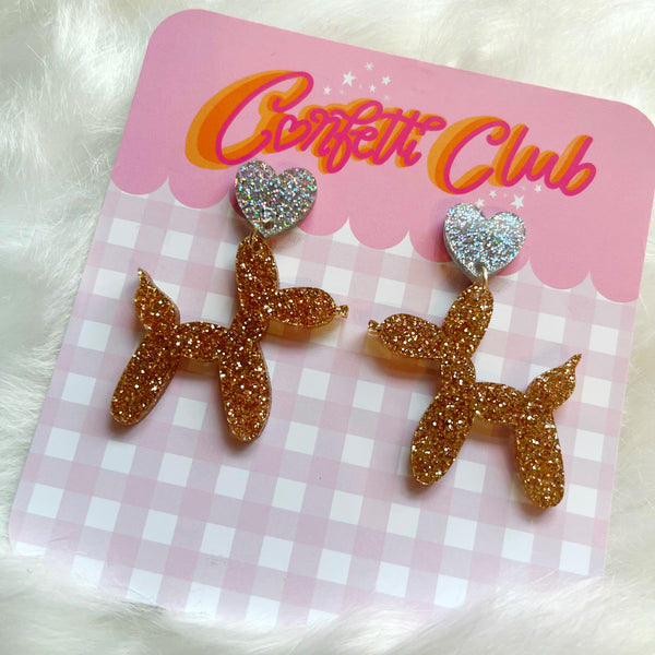 Gold & Silver Glitter Balloon Dog Earrings