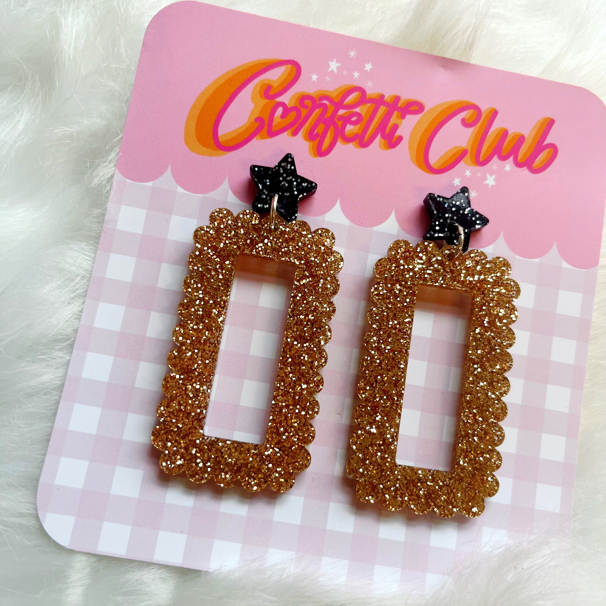 Gold & Black Glitter Scallop Earrings