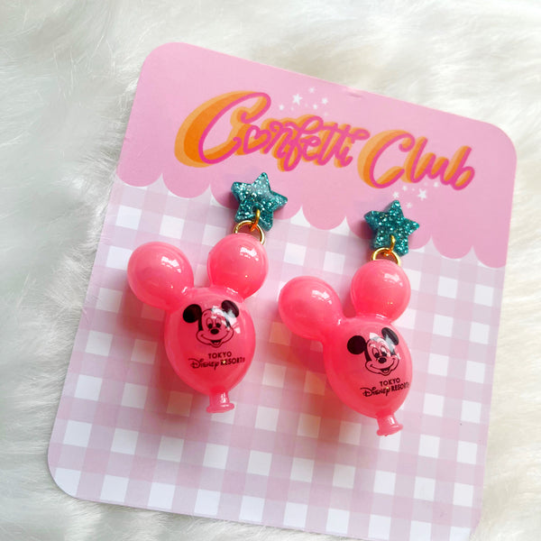 Pink Mouse Balloon Star Earrings