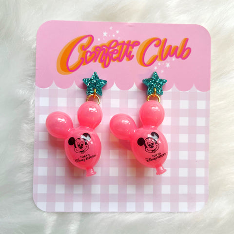 Pink Mouse Balloon Star Earrings