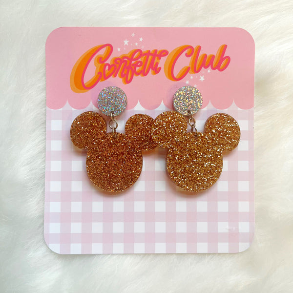 Gold Glitter Mouse Earrings