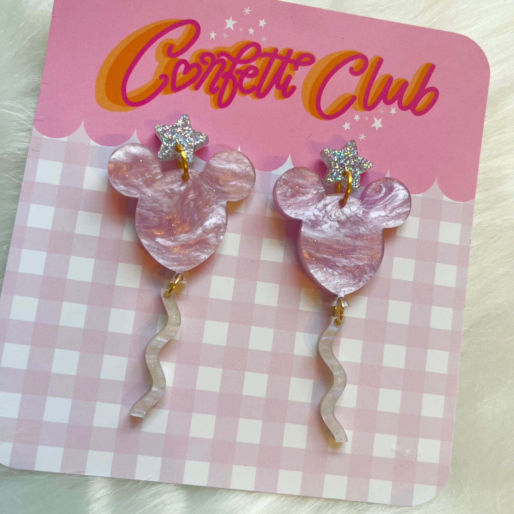 Mouse Balloon Lilac Star Earrings