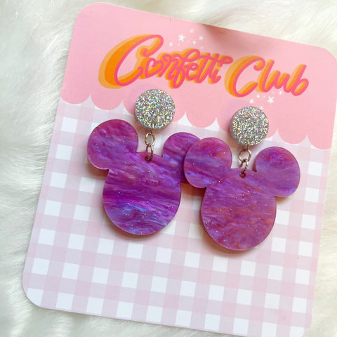 Purple Glitter Mouse Earrings