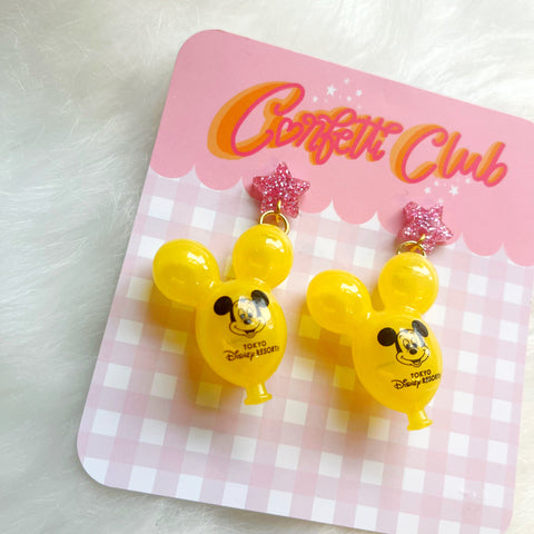 Yellow Mouse Balloon Star Earrings