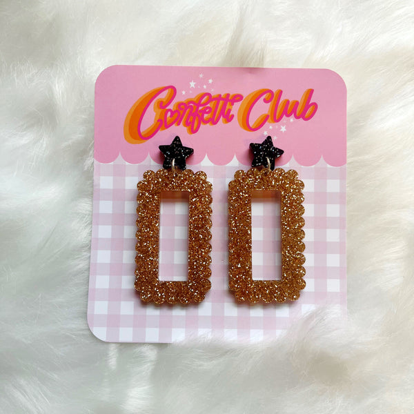 Gold & Black Glitter Scallop Earrings