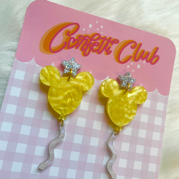 Mouse Balloon Yellow Star Acrylic Earrings