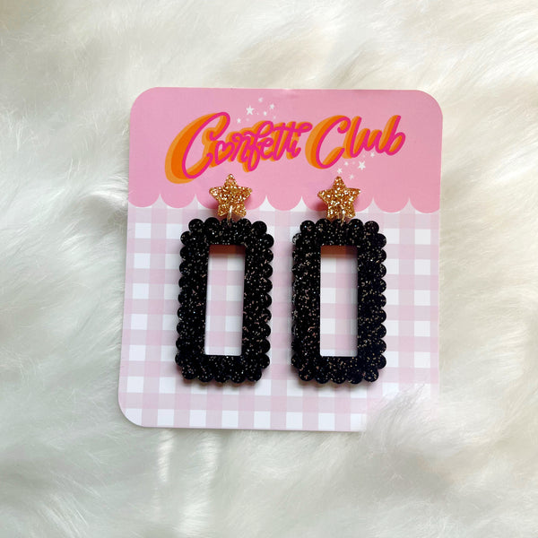 Black & Gold Glitter Scallop Earrings