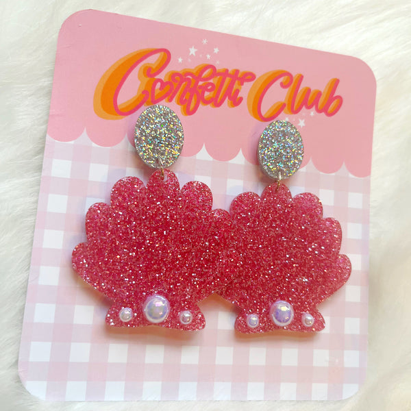 Pink Glitter Shell Earrings