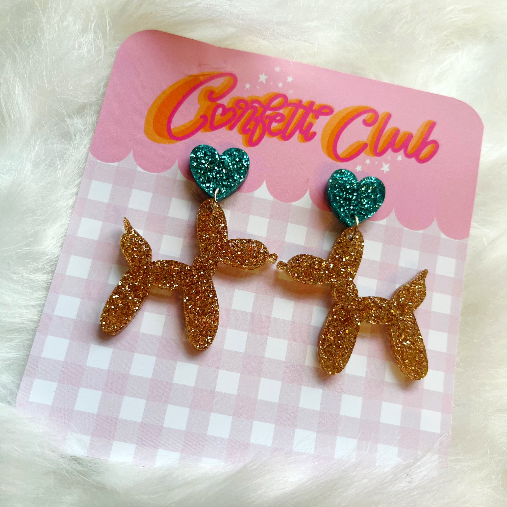 Gold & Turquoise Glitter Balloon Dog Earrings