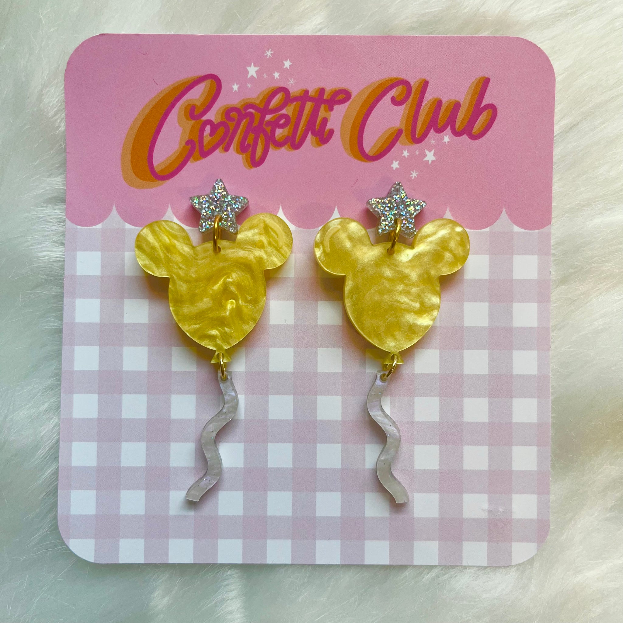 Mouse Balloon Yellow Star Acrylic Earrings