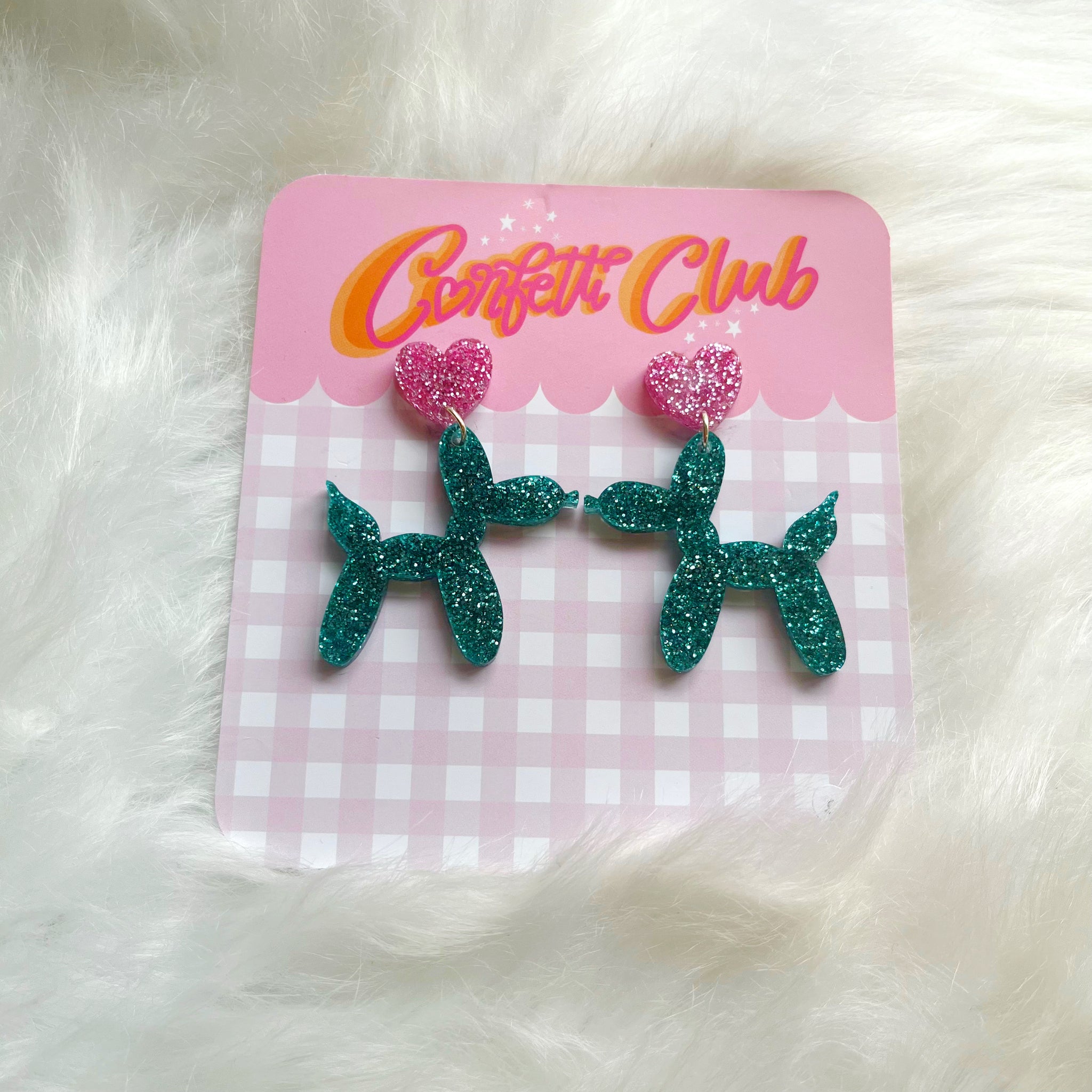 Turquoise & Pink Glitter Balloon Dog Earrings