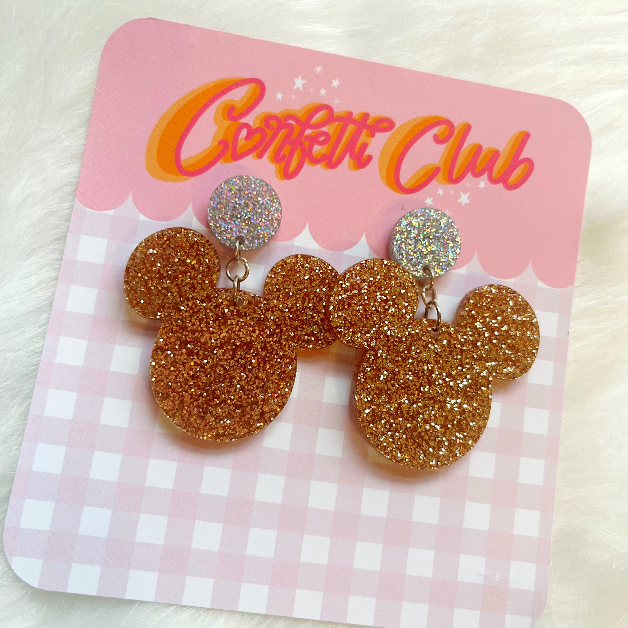 Gold Glitter Mouse Earrings