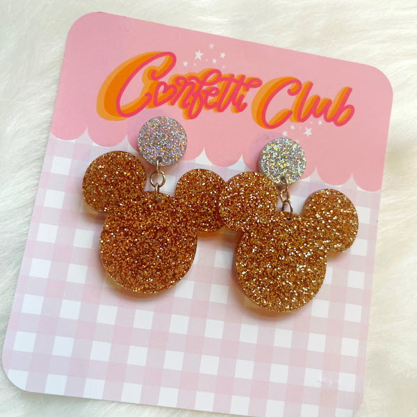 Gold Glitter Mouse Earrings