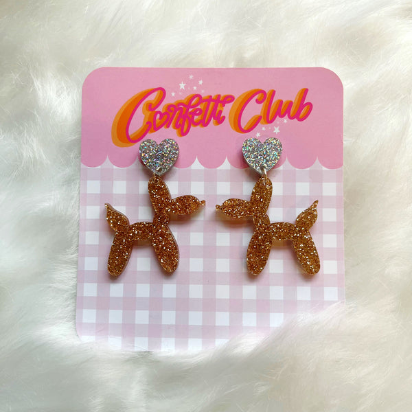 Gold & Silver Glitter Balloon Dog Earrings